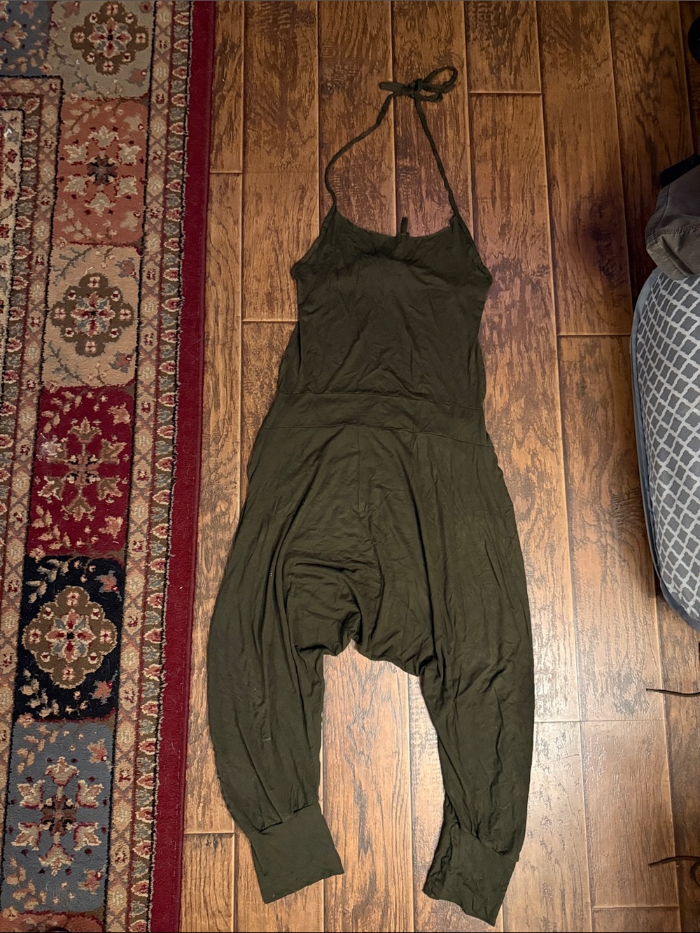Olive backless tie bohemian Halter Harem Jumpsuit